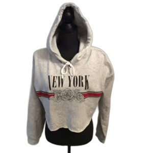 Garage Cropped Gray Hoodie Large L New York Roses